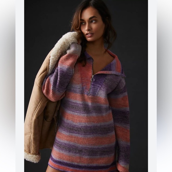 Women's Anthropologie Multi Colored Oversized Half Zip Tunic Sweater Size XL - Picture 1 of 8